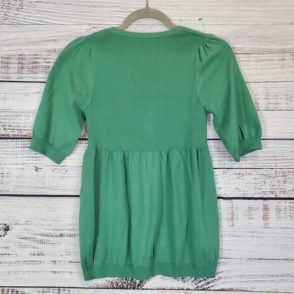 Stile Benetton Short Sleeve Top M Garden Green Scoop Flounce Peasant Sweater NWT - Picture 2 of 11